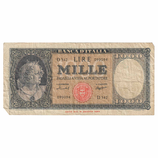 Italy 1959 1,000 Lire Note, Pick #88c, F