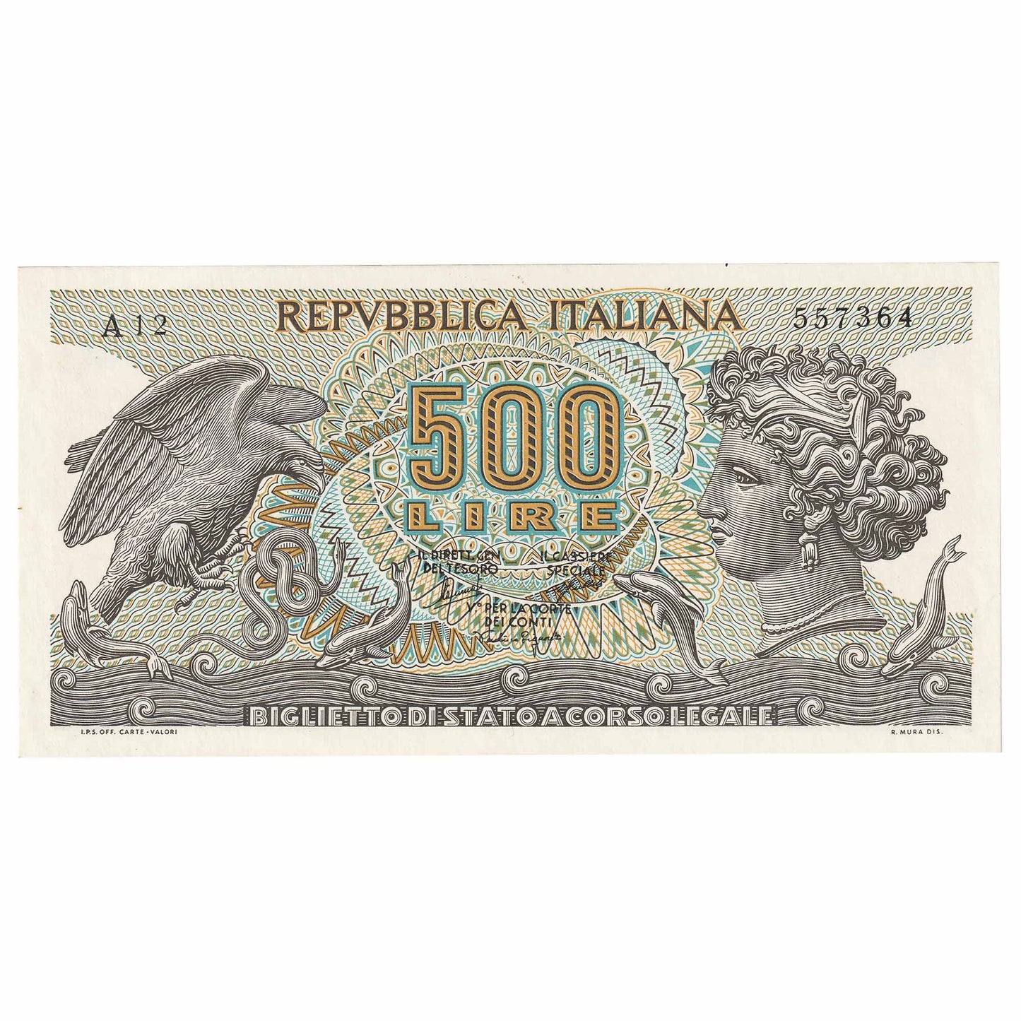 Italy 1966 500 Lire Note, Pick #93a, UNC
