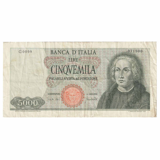 Italy 1970 5,000 Lire Note, Pick #98c, VF