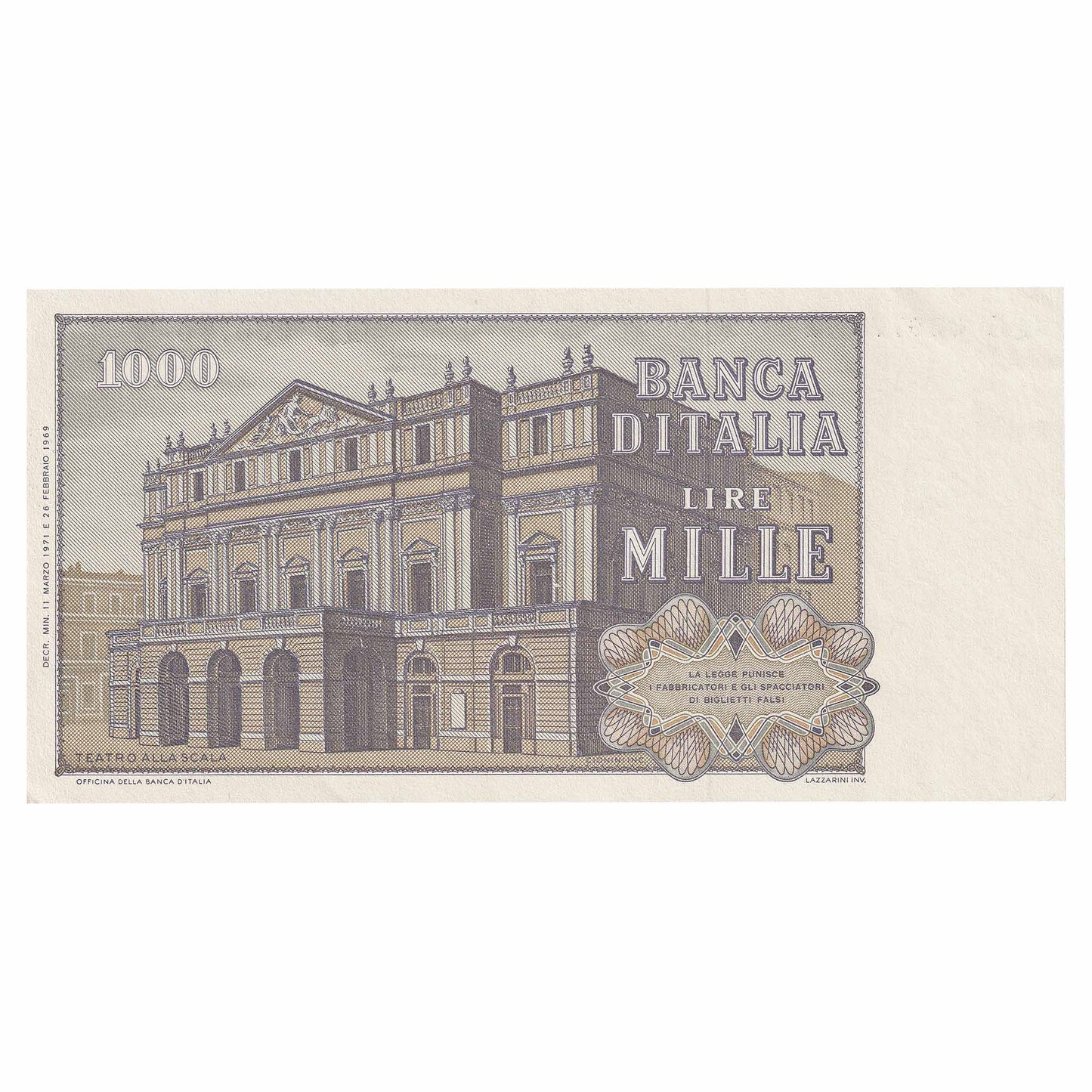 Italy 1971 1,000 Lire Note, Pick #101b, UNC
