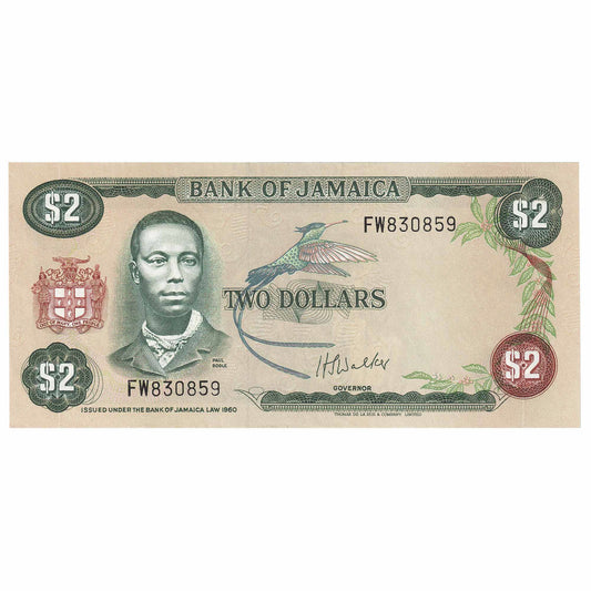 Jamaica 1982-86 2 Dollar Note, Pick #65a, UNC