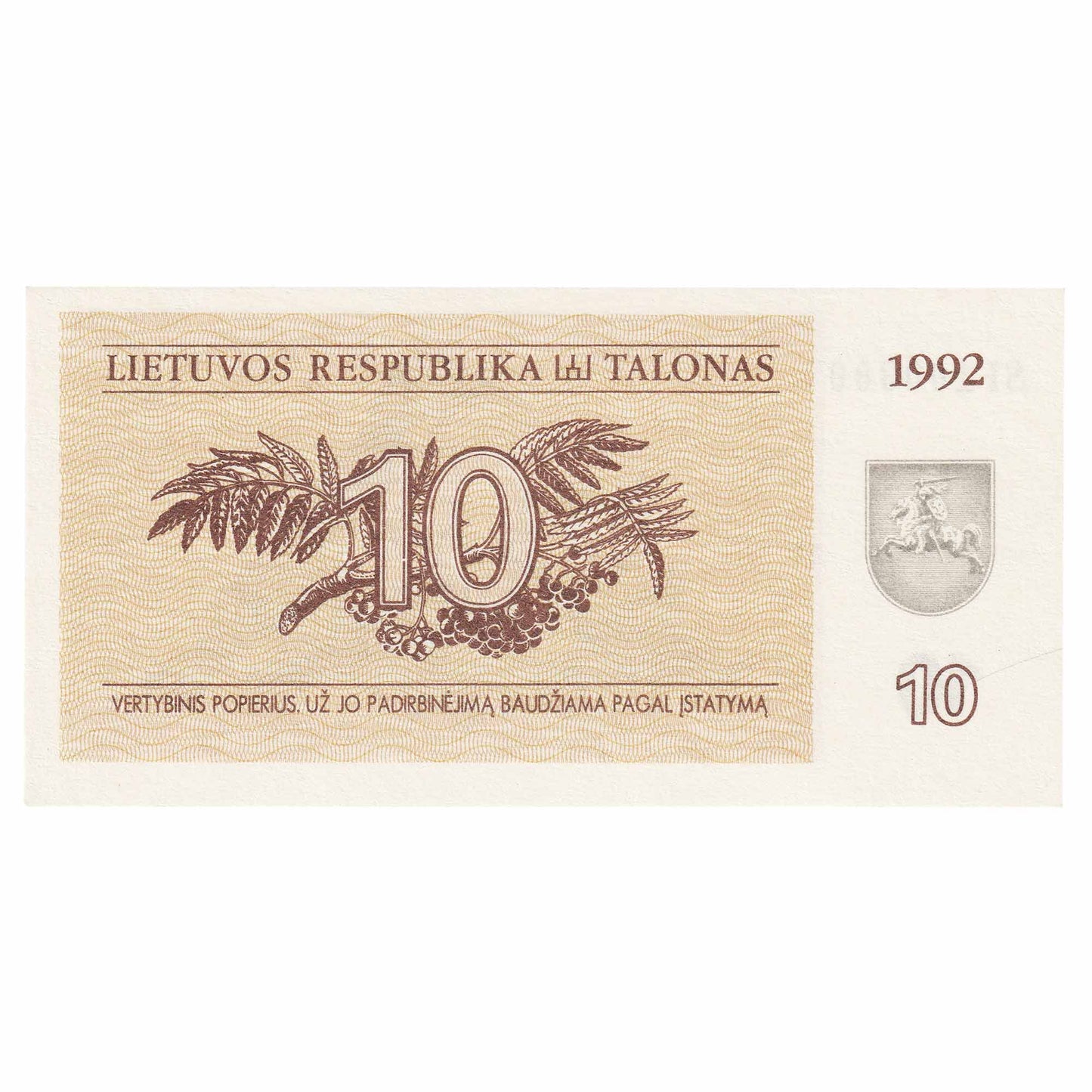 Lithuania 1992 10 Talona Note, Pick #40, UNC