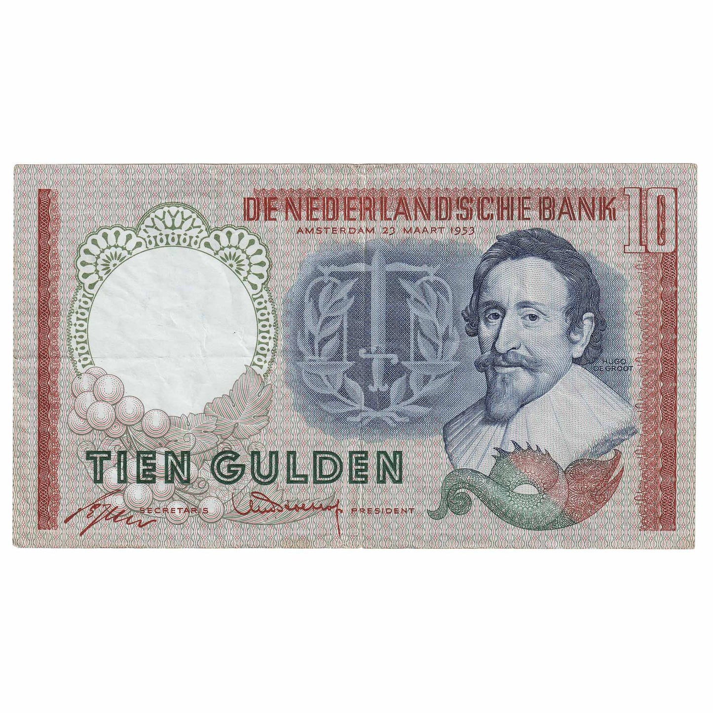 Netherlands 1953 10 Gulden Note, Pick #85, EF