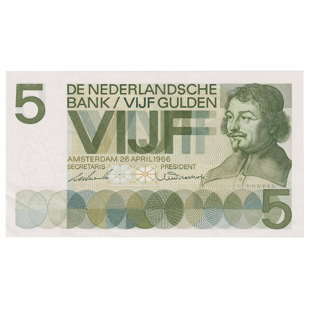 Netherlands 1966 5 Gulden Note, Pick #90a, UNC