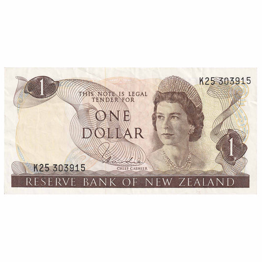 New Zealand 1977-81 1 Dollar Note, Pick #163d, VF