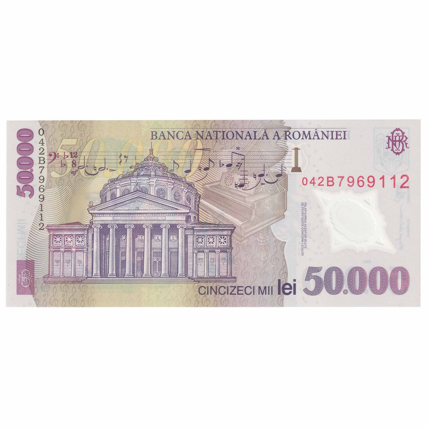 Romania 2001-04 50,000 Lei Note, Pick #113a, UNC