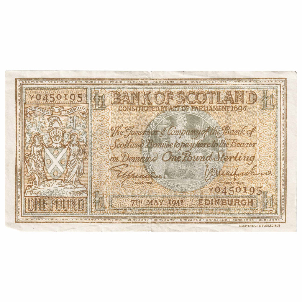 Scotland 1941 Bank of Scotland 1 Pound Note, SC103b, VF-EF