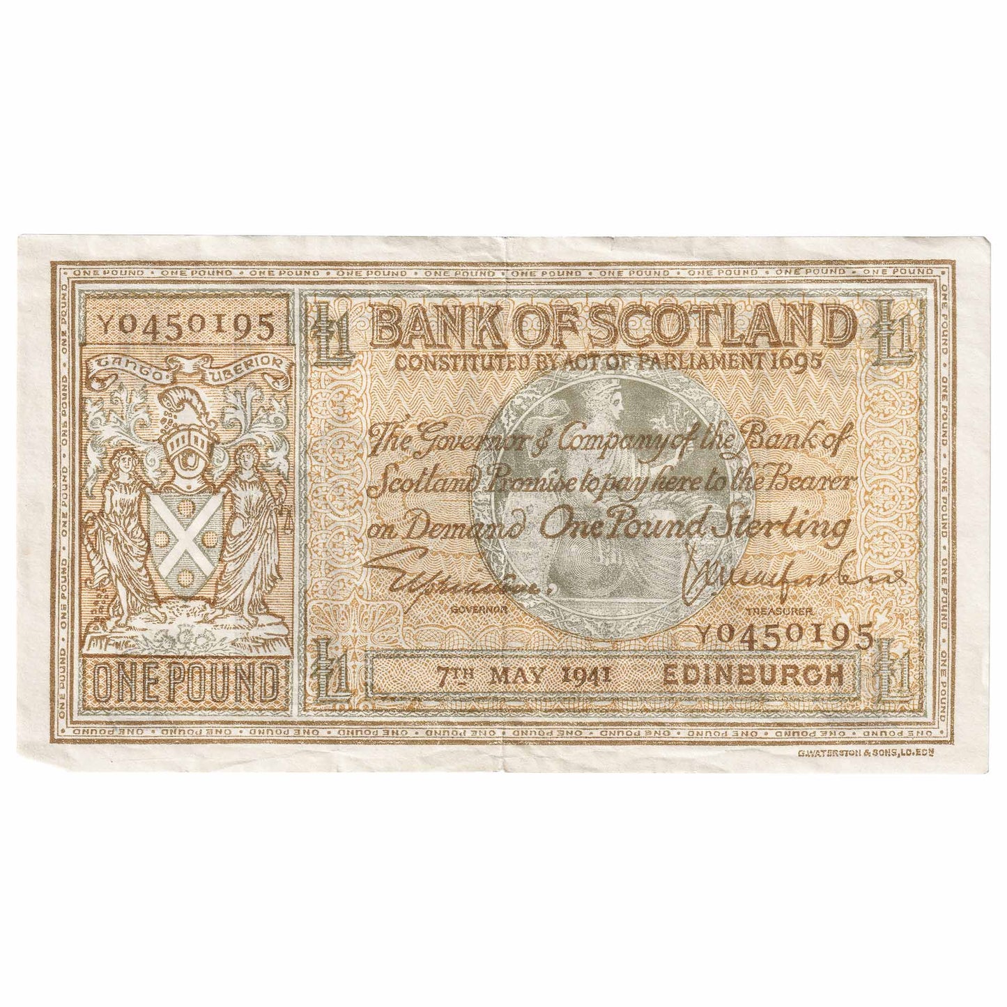 Scotland 1941 Bank of Scotland 1 Pound Note, SC103b, VF-EF