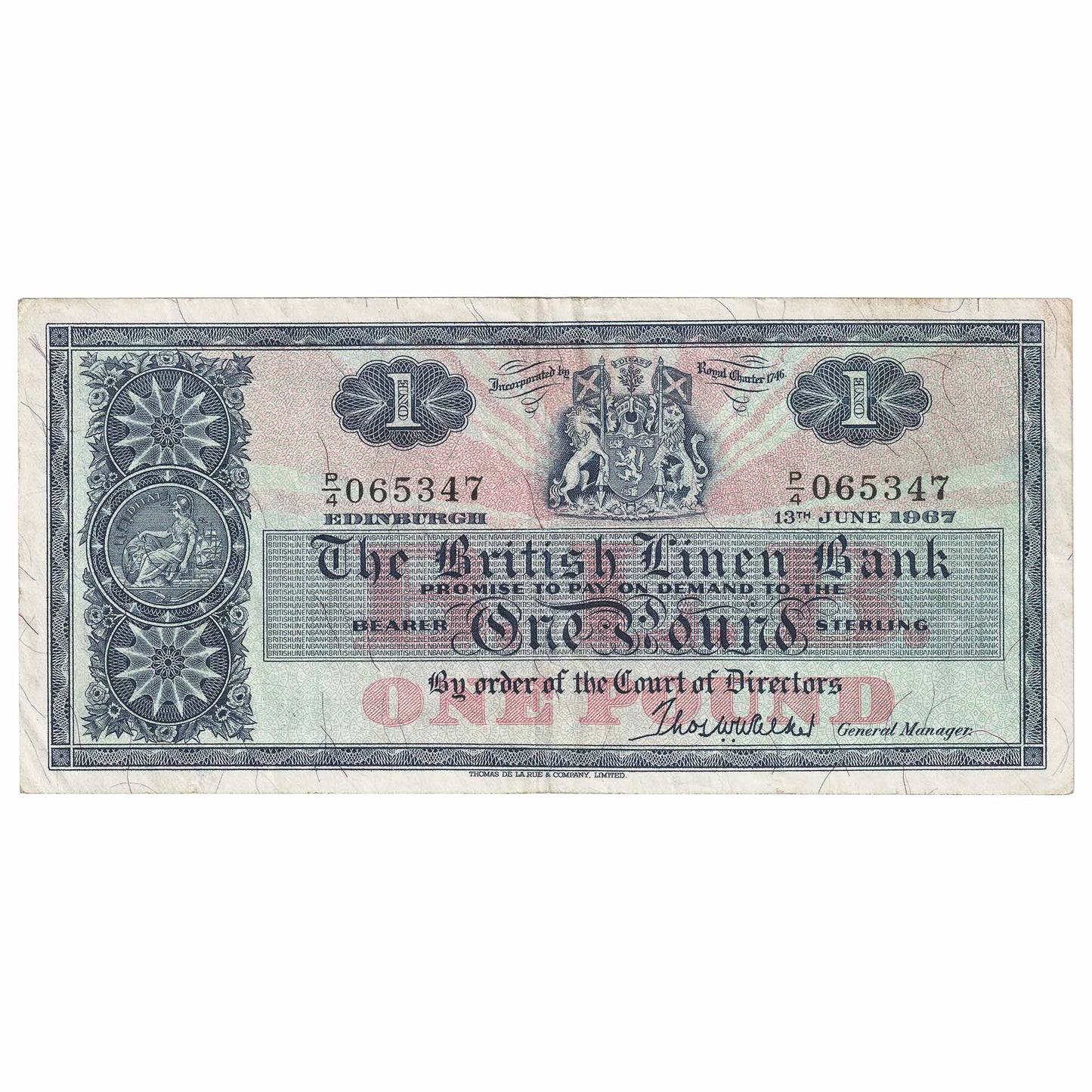 Scotland 1967 British Linen Bank 1 Pound Note, SC208b, EF