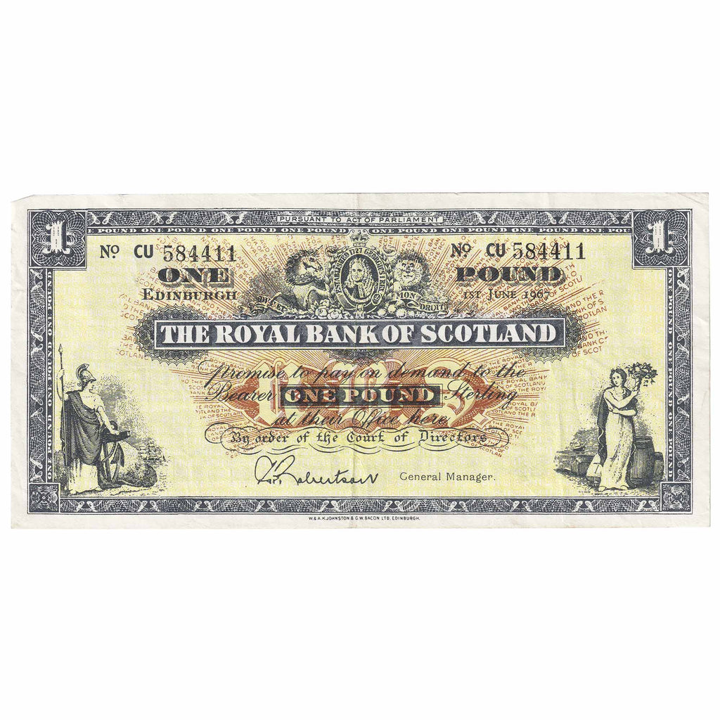 Scotland 1967 Royal Bank of Scotland 1 Pound Note, SC804b, VF-EF