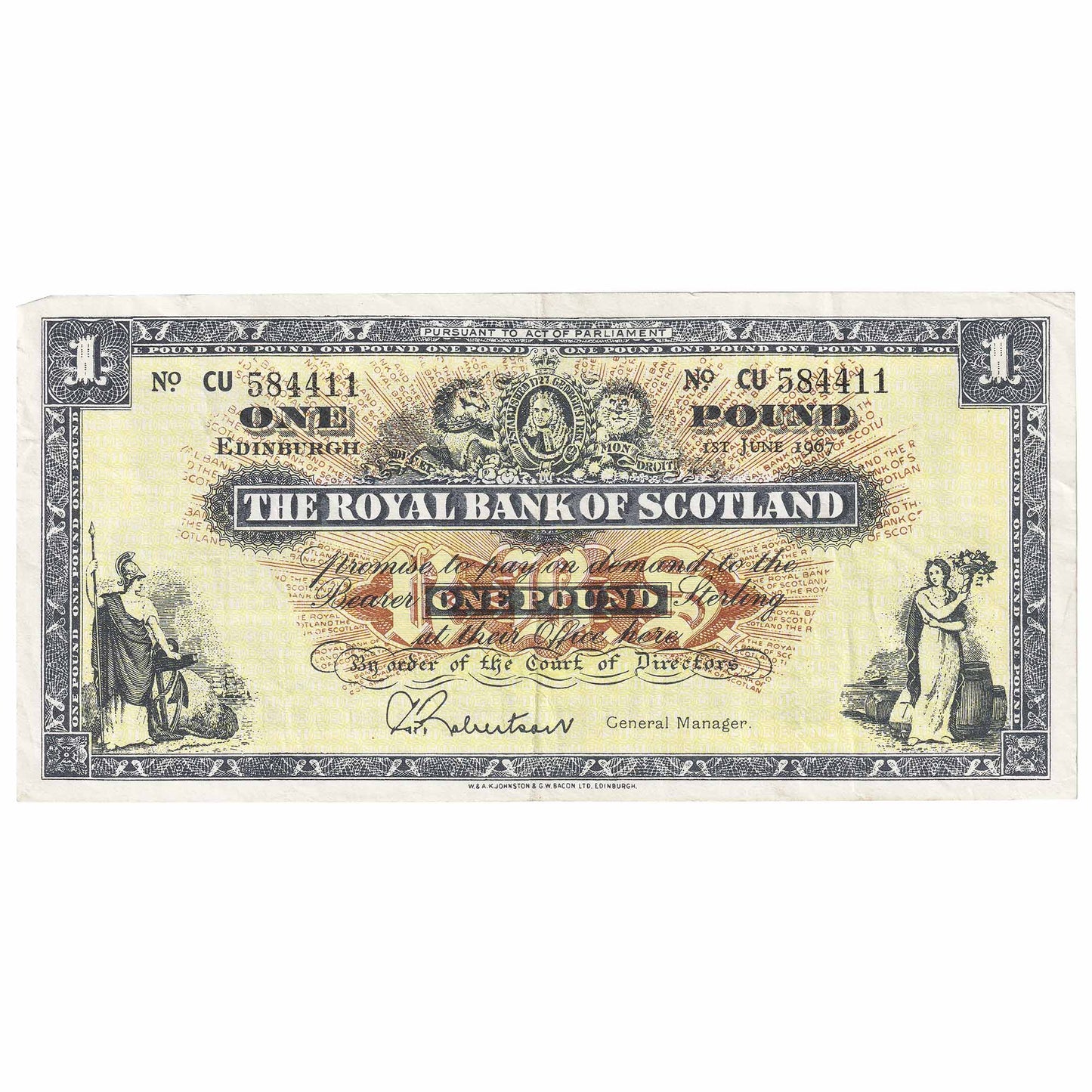 Scotland 1967 Royal Bank of Scotland 1 Pound Note, SC804b, VF-EF