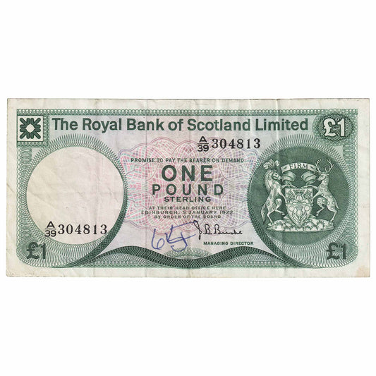 Scotland 1972 Royal Bank of Scotland 1 Pound Note, SC815, VF