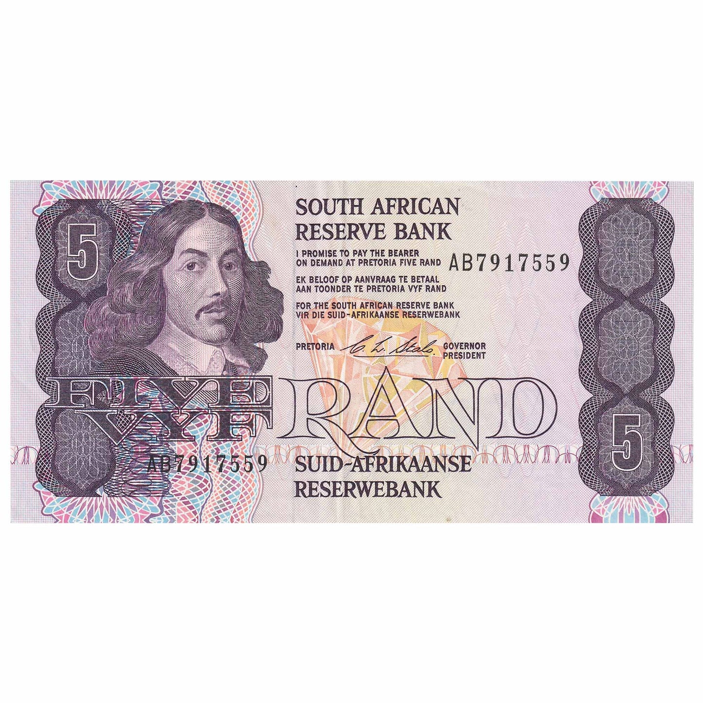 South Africa 1900-94 5 Rand Note, Pick #119e, Signature 7, EF-AU