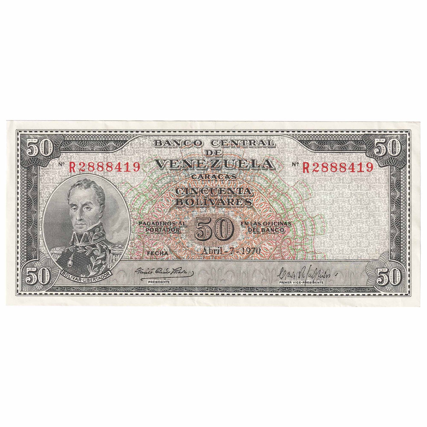Venezuela 1970 50 Bolivares Note, Pick #47f, EF