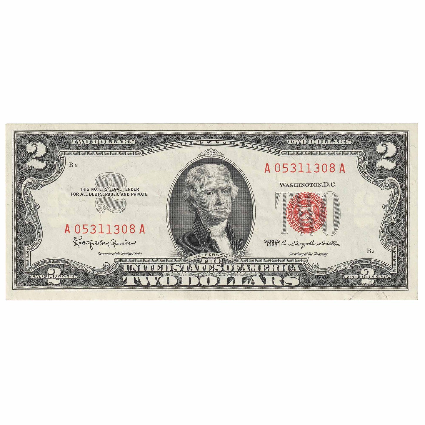 USA 1953C $2 Note, FR #1512, Granahan-Dillon, EF-AU
