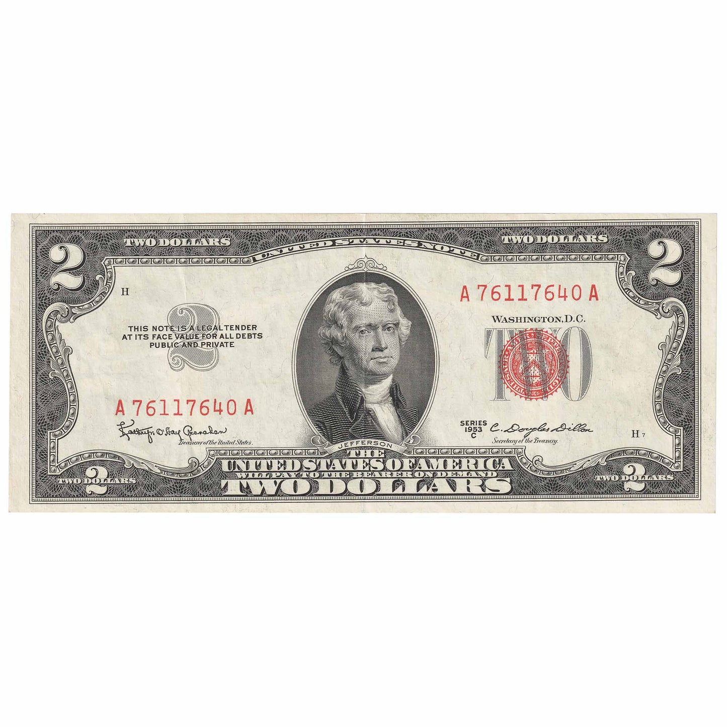 USA 1953C $2 Note, FR #1512, Granahan-Dillon, EF