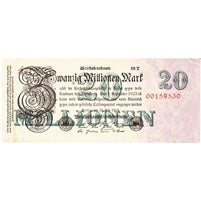 Germany 1923 20 Million Mark Note, 8 Digit, VF