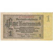 Germany 1937 1 Rentenmark Note, 8 Digit, F-VF