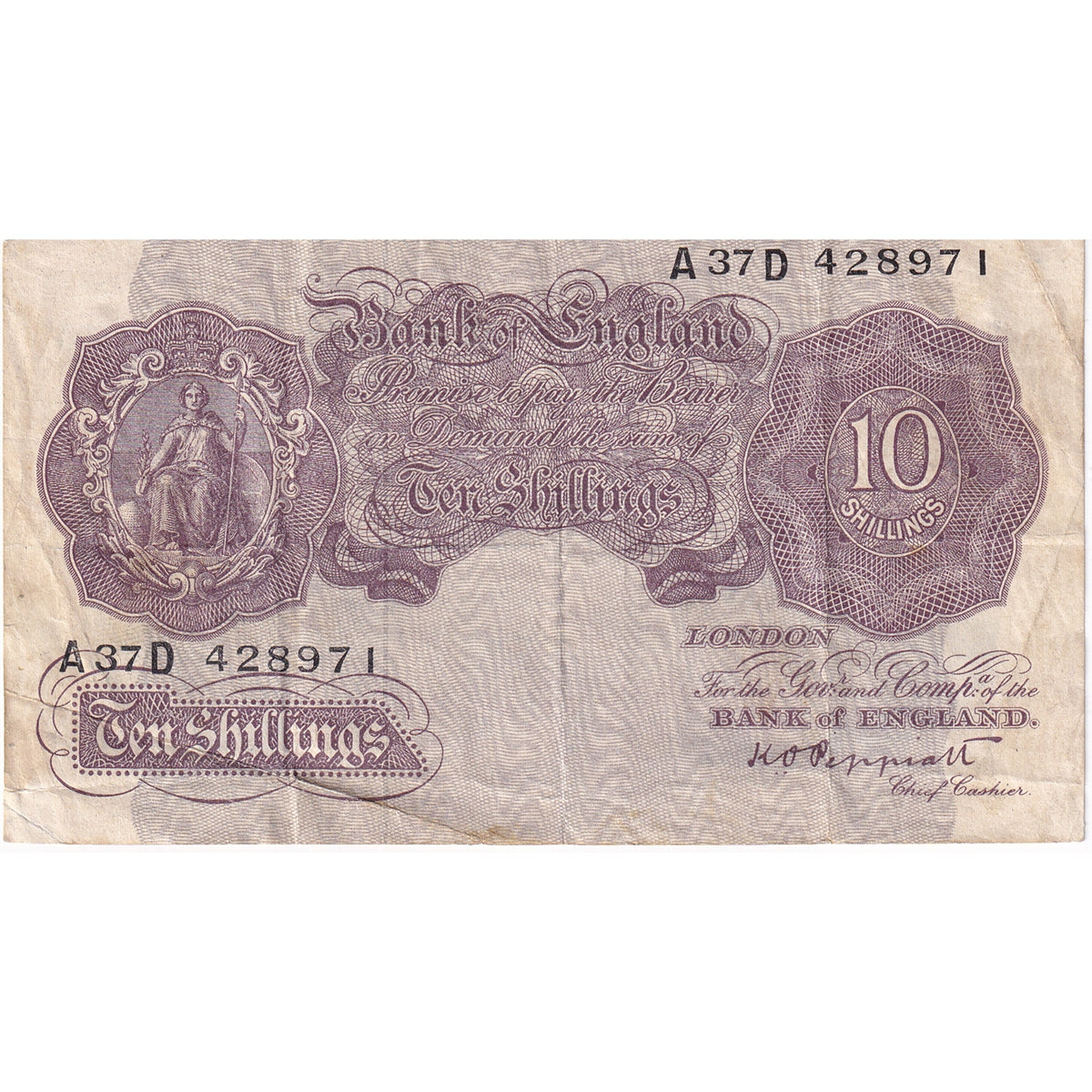 Great Britain 1940 10 Shilling Note, A-D, VF