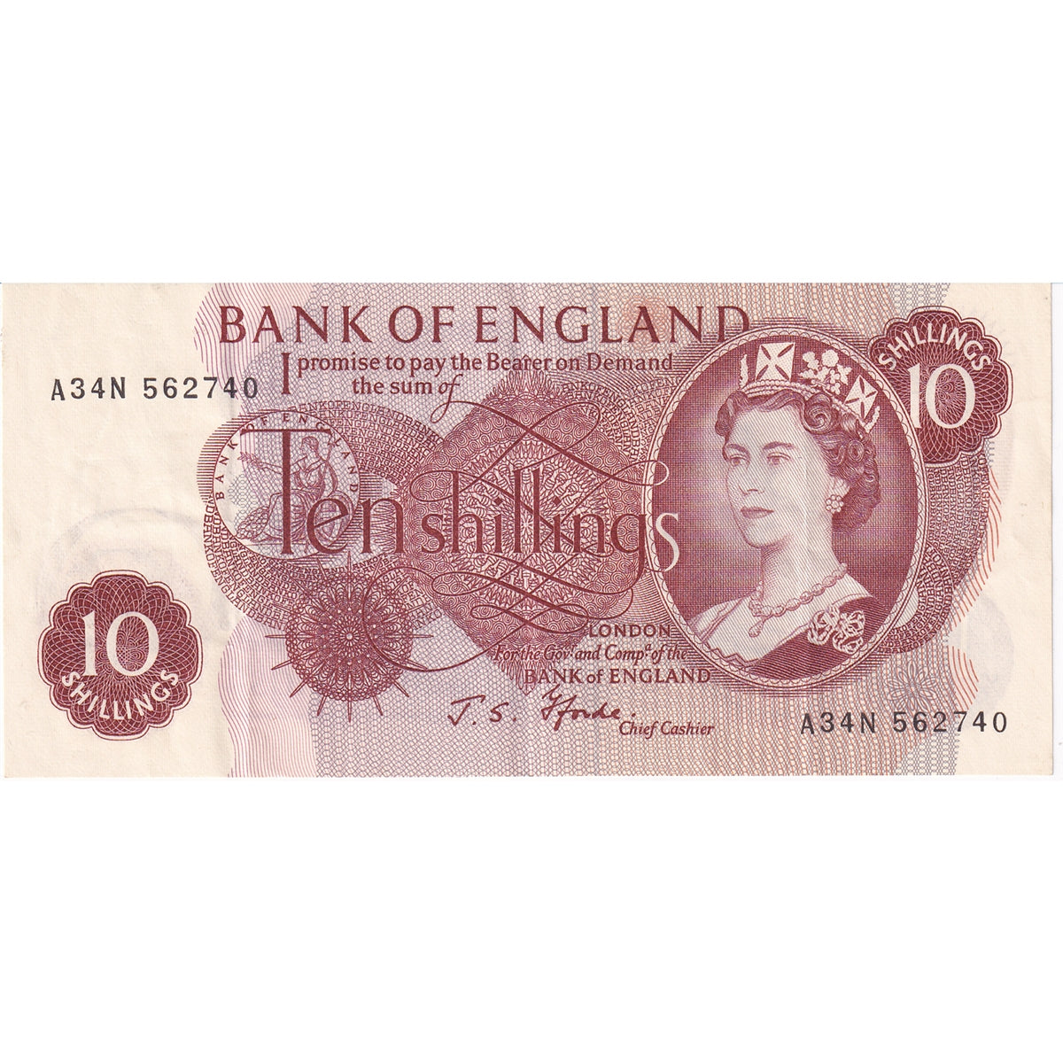 Great Britain 1967 10 Shilling Note, A-N, VF-EF