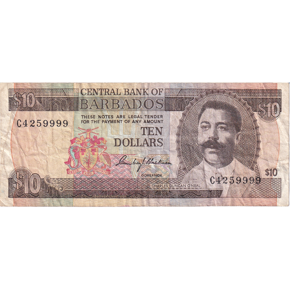 Barbados Note 1973 10 Dollars, VF