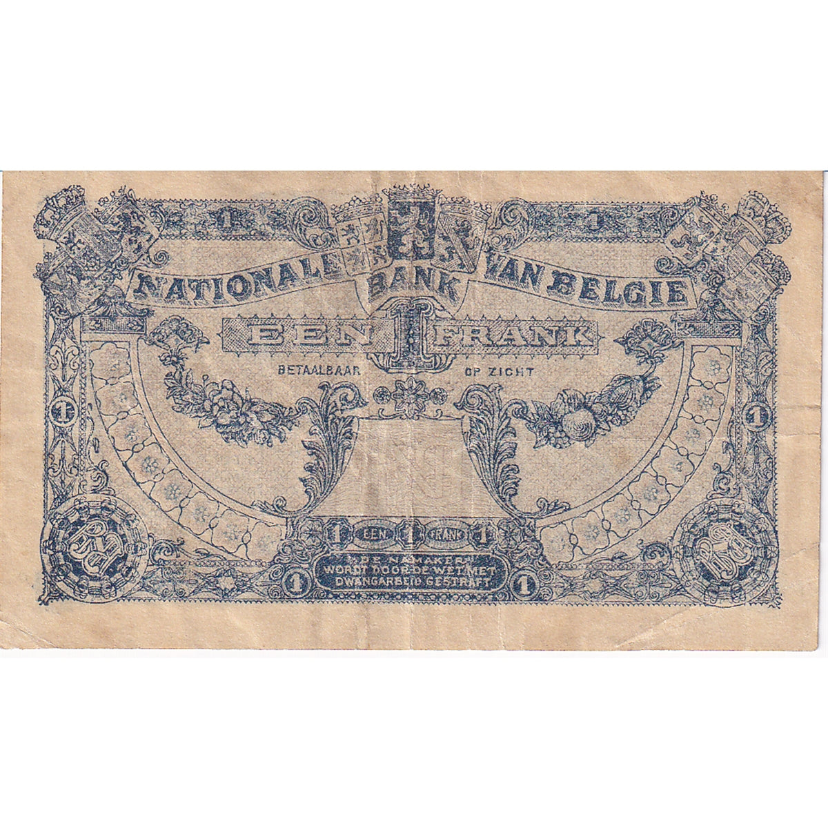 Belgium Note 1921 1 Franc, VF-EF