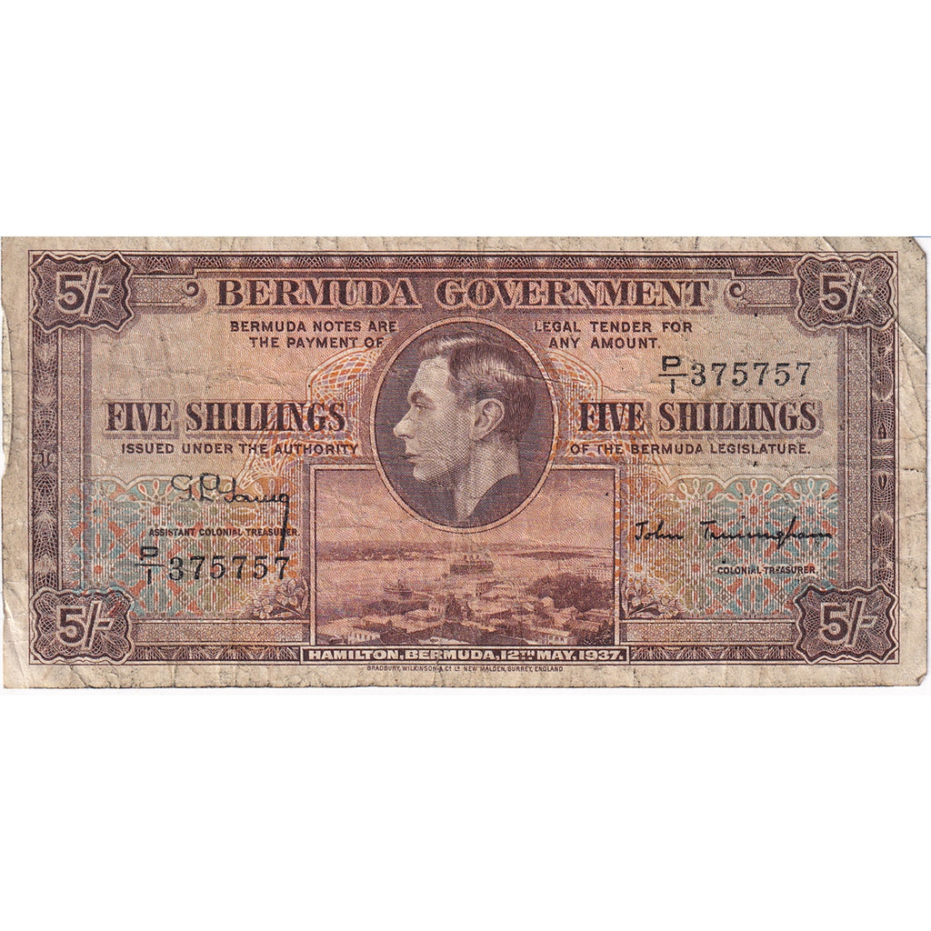 Bermuda Note 1937 5 Shillings, Fraction F