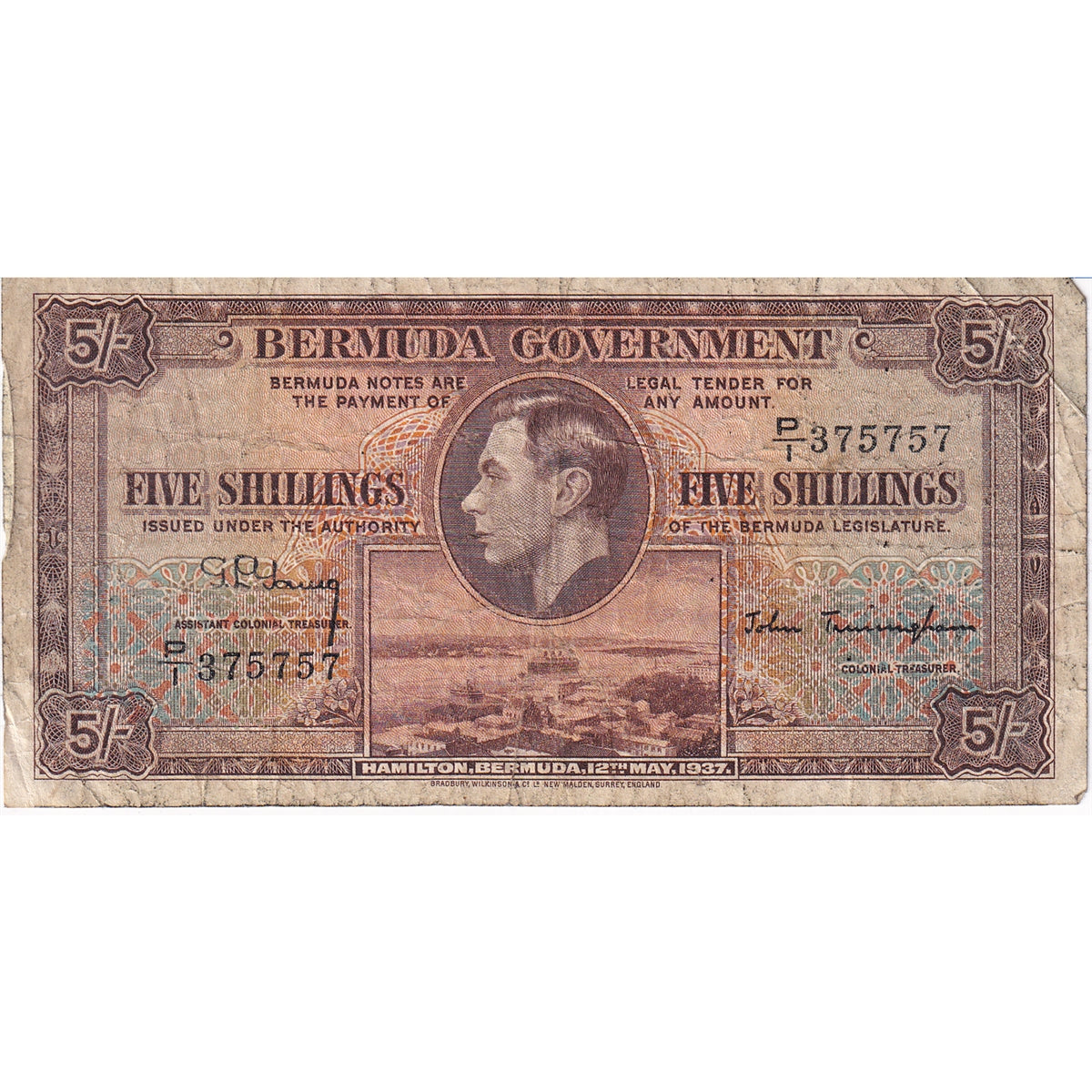Bermuda Note 1937 5 Shillings, Fraction F