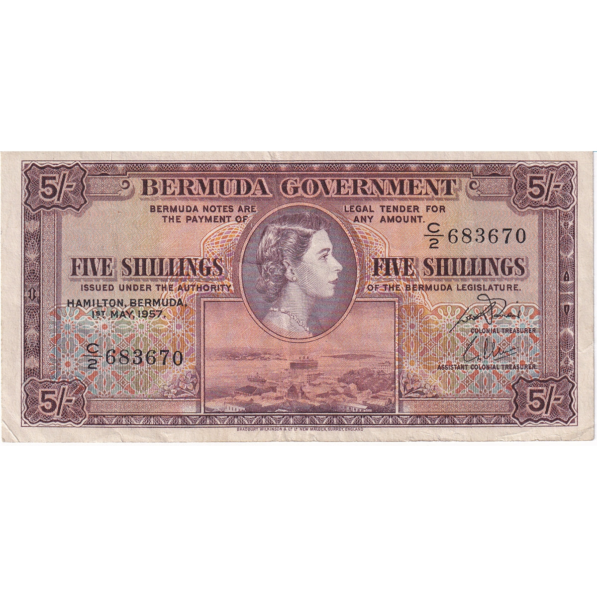 Bermuda Note 1957 5 Shillings, VF-EF