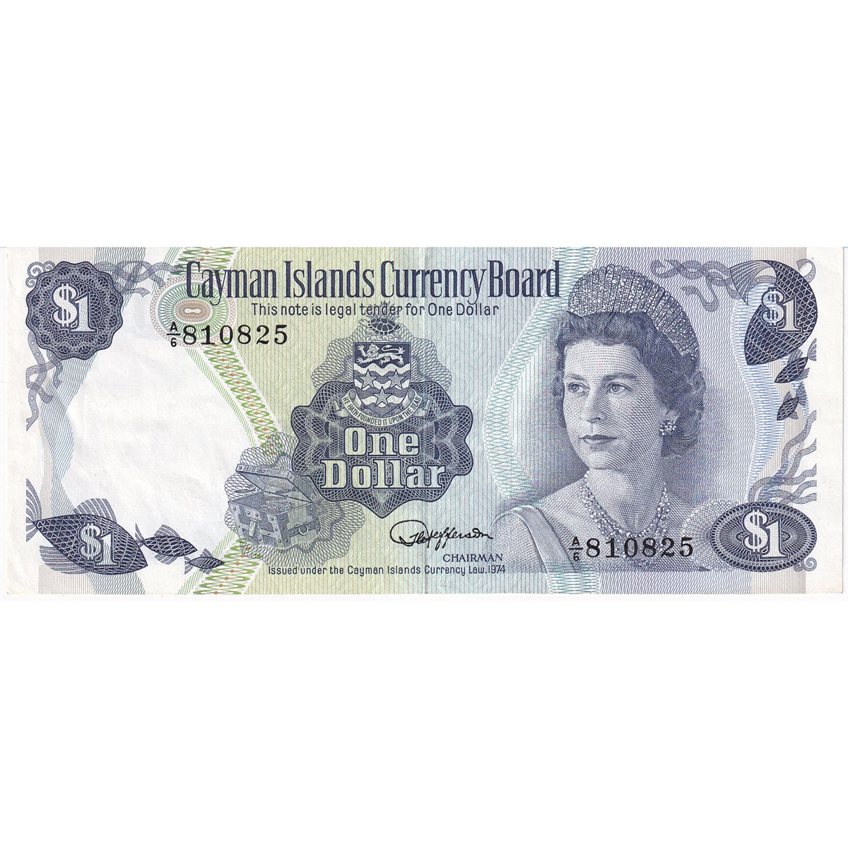 Cayman Islands Note 1974 1 Dollar, A/6 EF-AU