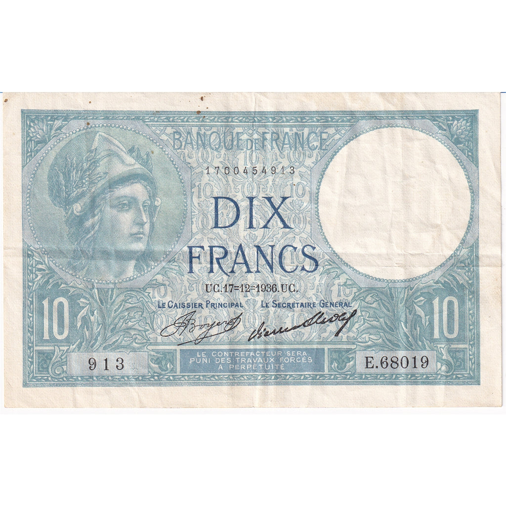 France Note 1936 10 Francs, VF