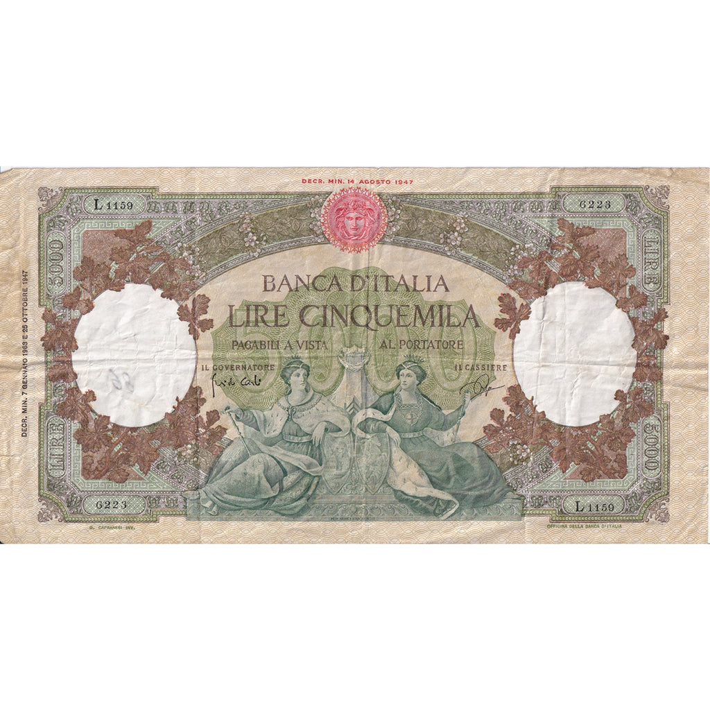 Italy Note 1963 5000 Lire, VF