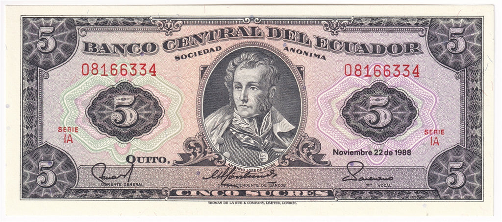 Ecuador Note 1988 5 Sucres, UNC