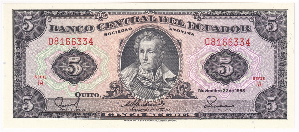 Ecuador Note 1988 5 Sucres, UNC