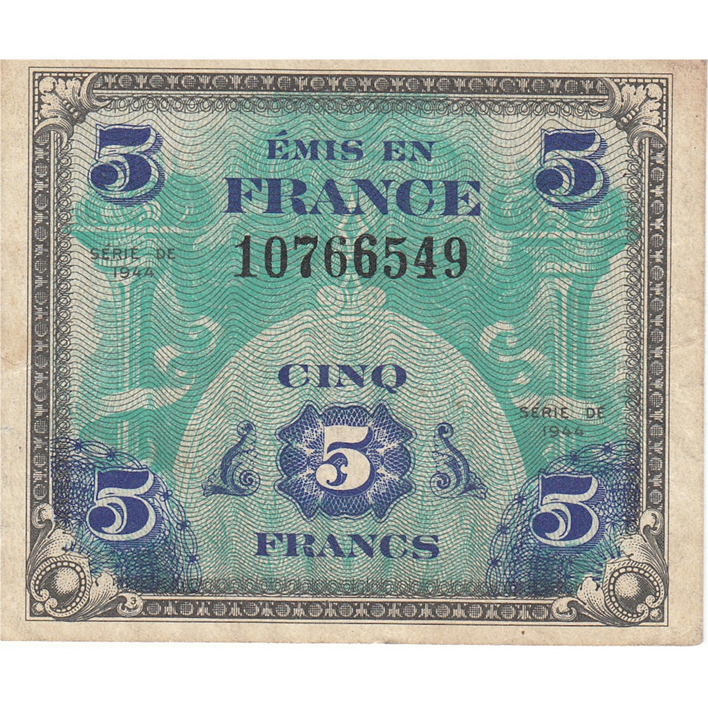 France 1944 5 Francs Note, Pick #115a, VF