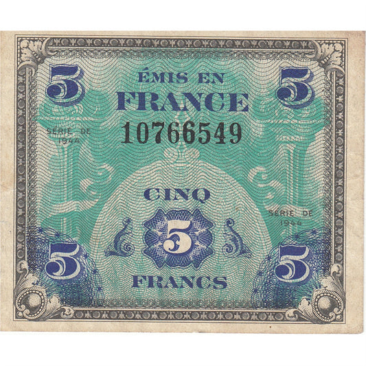 France 1944 5 Francs Note, Pick #115a, VF