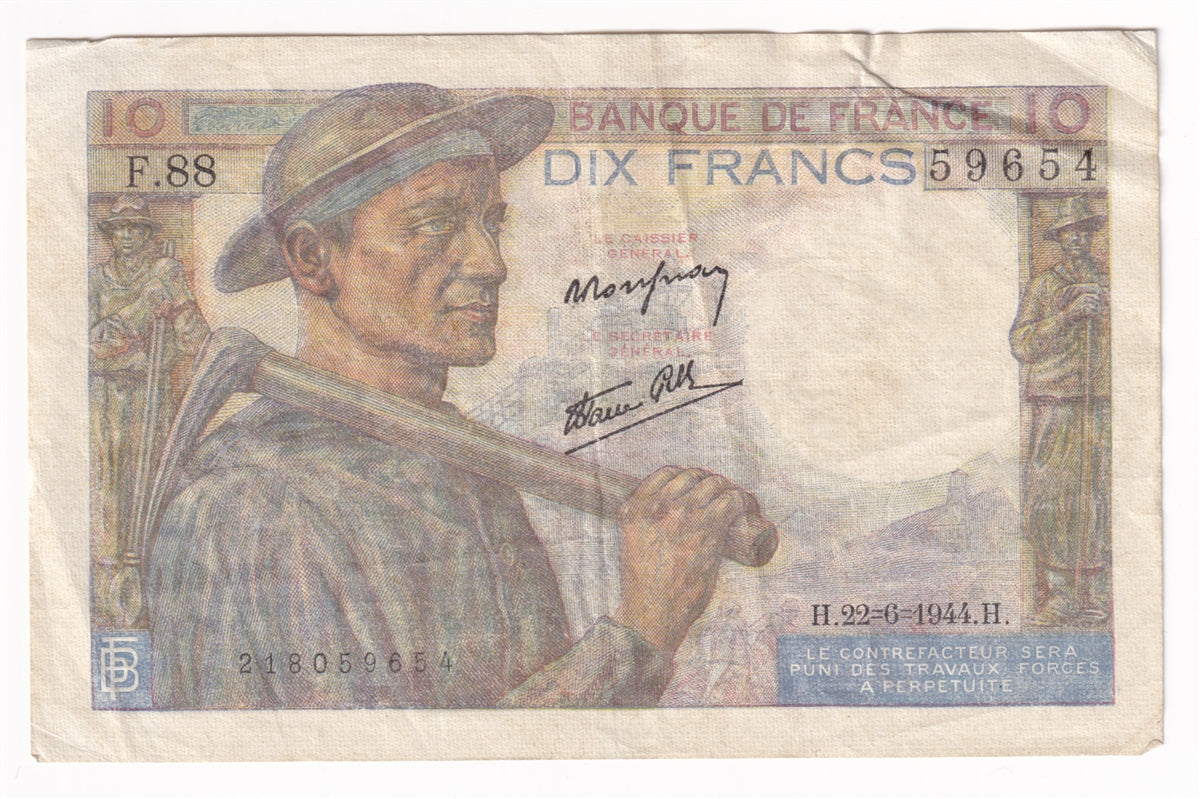 France Note 1944 10 Francs, EF