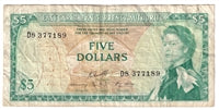 East Caribbean States 1965 5 Dollar Note, Pick #14h, Signature 10, VF