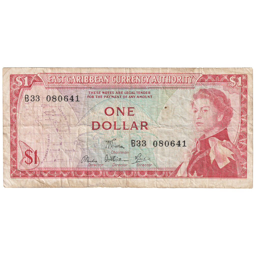 East Caribbean States 1965 1 Dollar Note, Pick #13d, Signature 6, VF