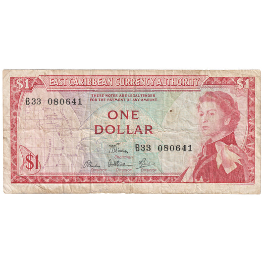 East Caribbean States 1965 1 Dollar Note, Pick #13d, Signature 6, VF