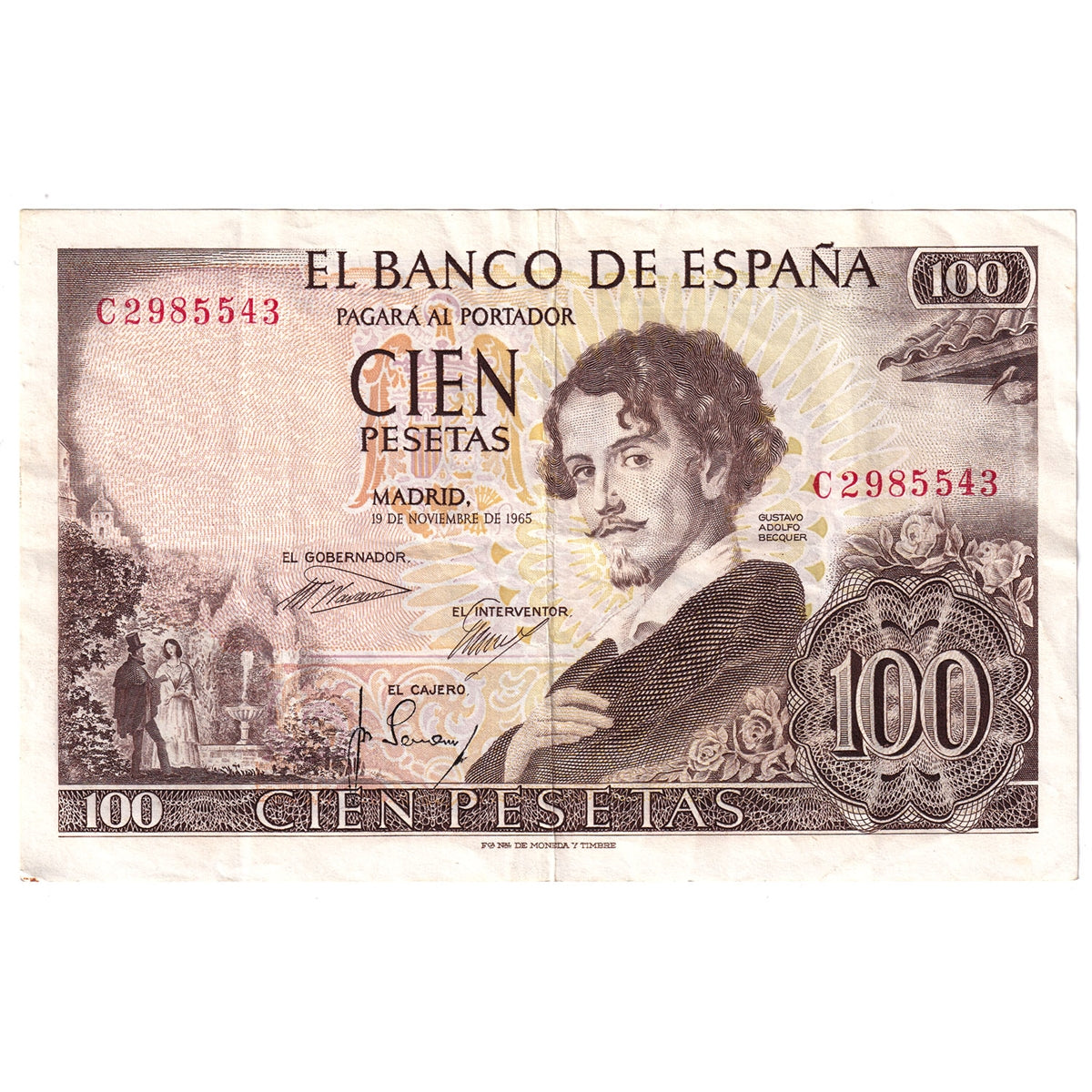 Spain 1965 100 Pesetas Note, Pick #150, VF-EF
