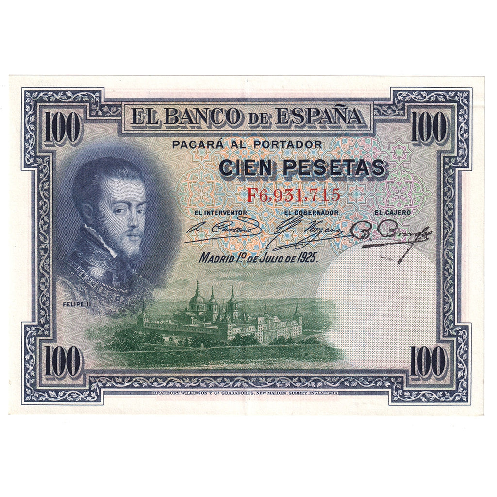 Spain Note 1925 100 Pesetas, Series F AU