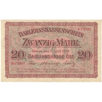 Germany 1918 20 Mark Note, VF-EF