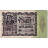 Germany 1922 50,000 Mark Note, w/Under, F