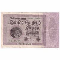 Germany 1923 100,000 Mark Note, w/o T VF-EF