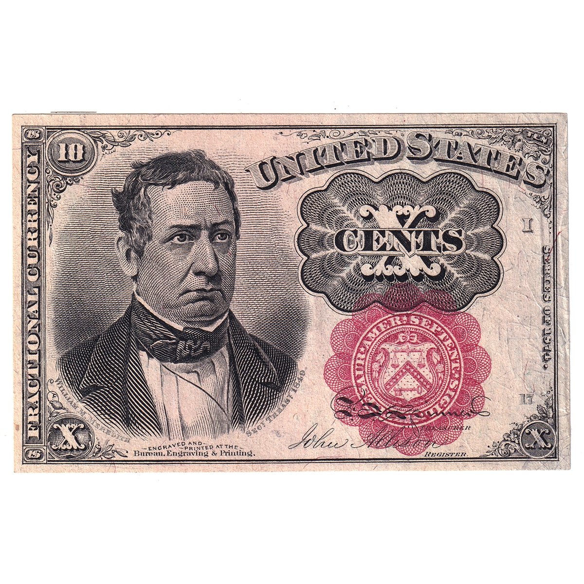 USA 1874 10-cent FR #1266, Red Seal, Extra Fine