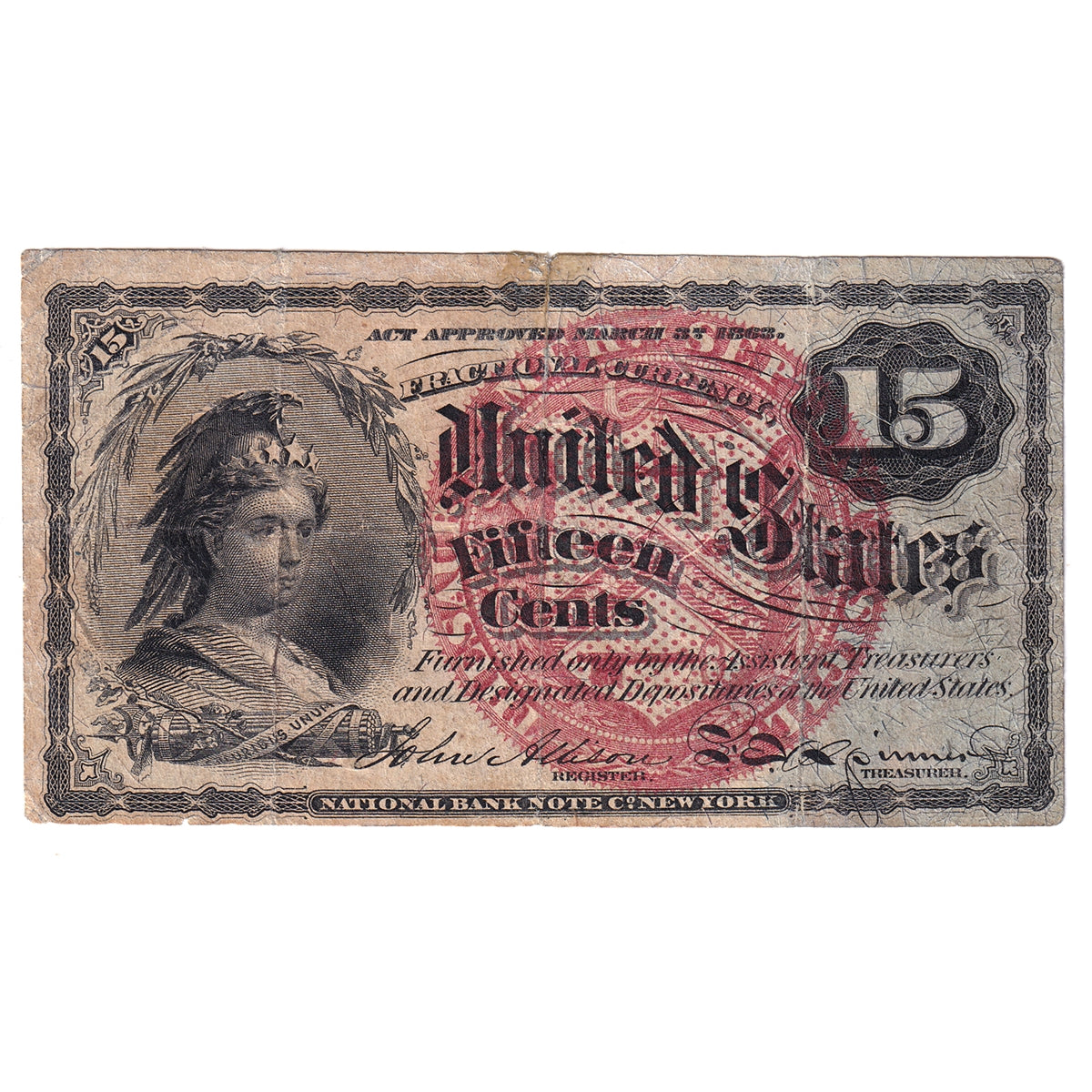 USA 1863 15-cent FR #1269, 40mm Seal, F-VF
