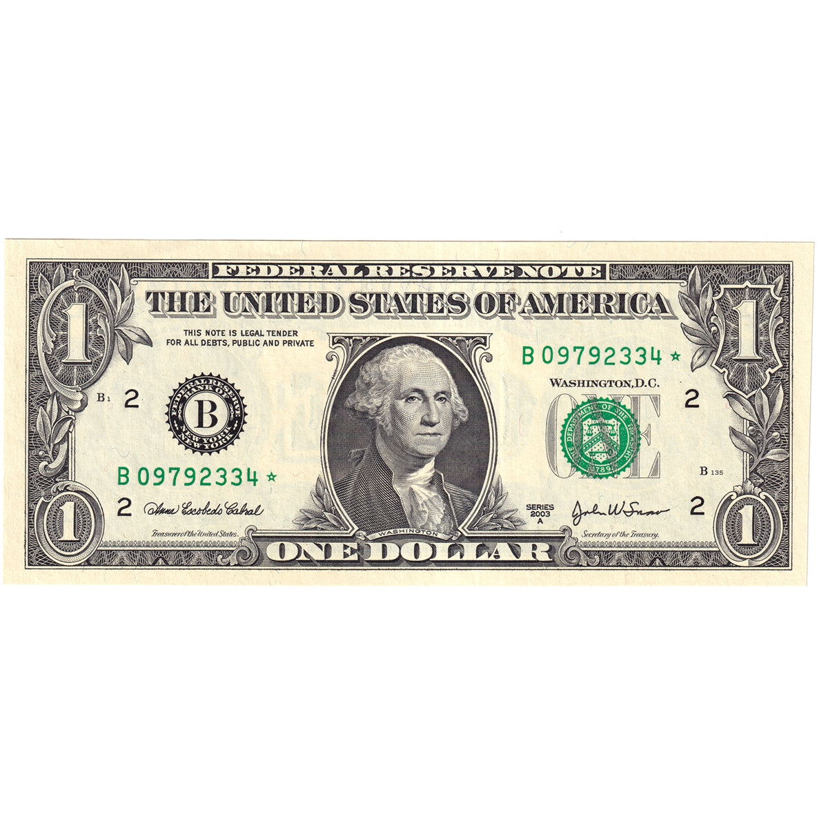 USA 2003A Federal Reserve $1 Note, Star KL#4667*, UNC