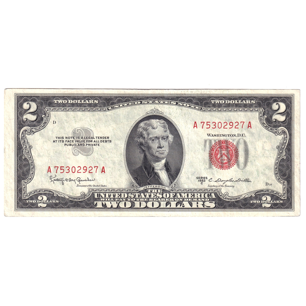 USA 1953C $2 Note, FR #1512, Granahan-Dillon, AU-UNC