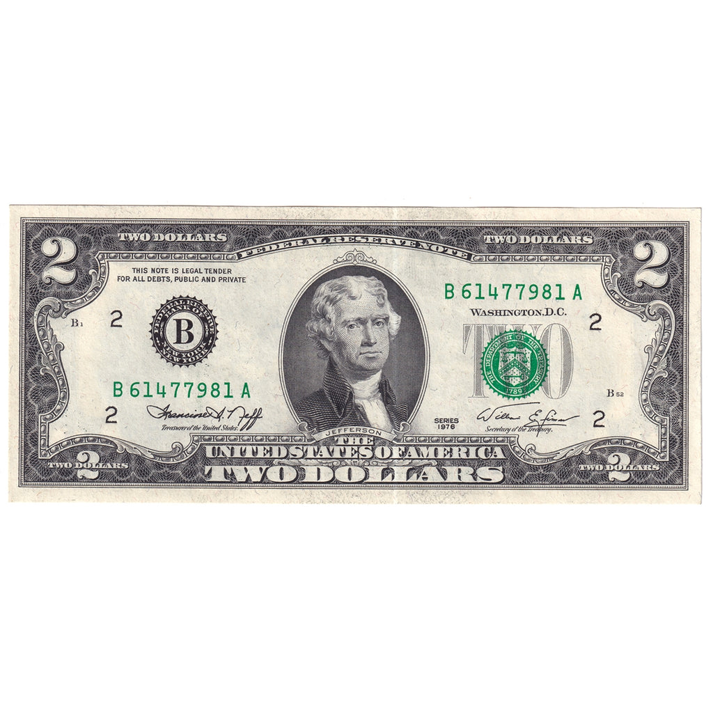 USA 1976 $2 Note, FR #1935B, Neff-Simon, New York, AU